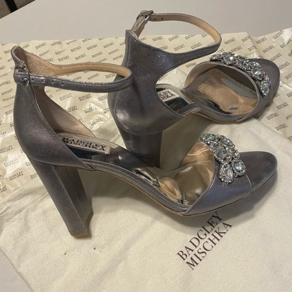 Badgley Mischka Lennox II Jeweled Evening Heels Pewter- 10 - Picture 2 of 7